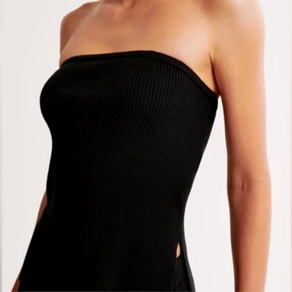 Abercrombie & Fitch Black Strapless Ribbed Knit Sweater Tube Top - Picture 2 of 5